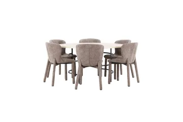 Spisegruppe Copenhagen Rund 140 cm med 6 Astoria-stoler Hvit / Svart, Brun - Hvit / Svart, Brun - Møbler - Bord - Spisegruppe