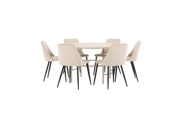 Spisegruppe Copenhagen Rund 140 cm med 6 Night-stoler Hvit / Beige - Hvit / Beige - Møbler - Bord - Spisegruppe