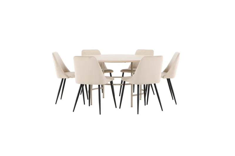 Spisegruppe Copenhagen Rund 140 cm med 6 Night-stoler Hvit / Beige - Hvit / Beige - Møbler - Bord - Spisegruppe