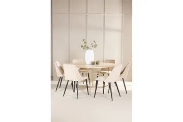 Spisegruppe Copenhagen Rund 140 cm med 6 Night-stoler Hvit / Beige - Hvit / Beige - Møbler - Bord - Spisegruppe
