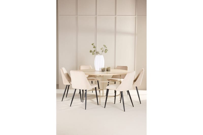 Spisegruppe Copenhagen Rund 140 cm med 6 Night-stoler Hvit / Beige - Hvit / Beige - Møbler - Bord - Spisegruppe