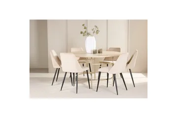 Spisegruppe Copenhagen Rund 140 cm med 6 Night-stoler Hvit / Beige - Hvit / Beige - Møbler - Bord - Spisegruppe