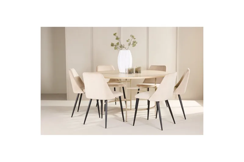 Spisegruppe Copenhagen Rund 140 cm med 6 Night-stoler Hvit / Beige - Hvit / Beige - Møbler - Bord - Spisegruppe