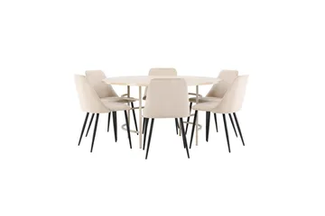 Spisegruppe Copenhagen Rund 140 cm med 6 Night-stoler Hvit / Beige - Hvit / Beige - Møbler - Bord - Spisegruppe