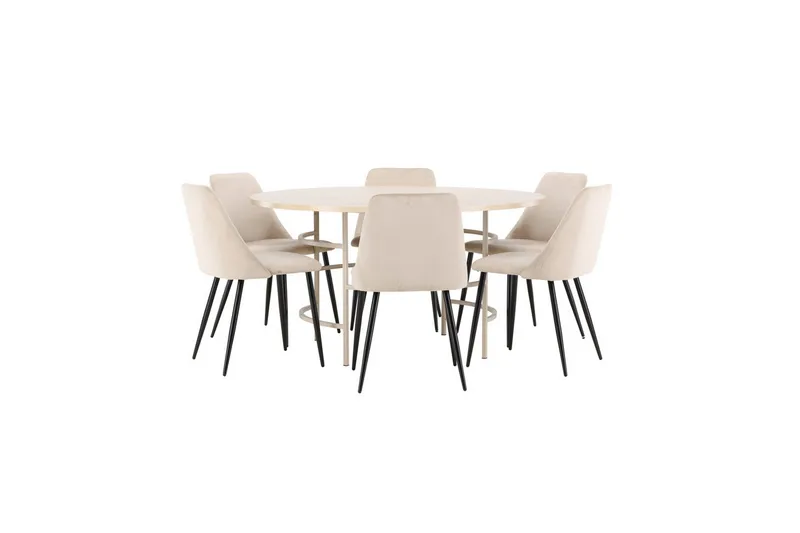 Spisegruppe Copenhagen Rund 140 cm med 6 Night-stoler Hvit / Beige - Hvit / Beige - Møbler - Bord - Spisegruppe
