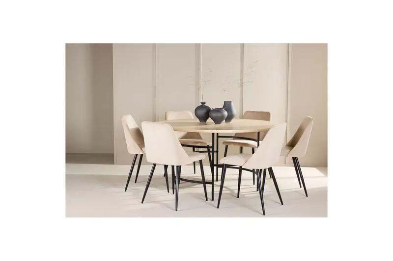 Spisegruppe Copenhagen Rund 140 cm med 6 Night-stoler Hvit / Svart - Hvit / Svart - Møbler - Bord - Spisegruppe