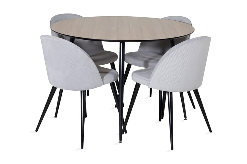 Spisegruppe Durango Rund 100 cm inkl. 4 Luisa Cordfløyelstol - Spisegruppe