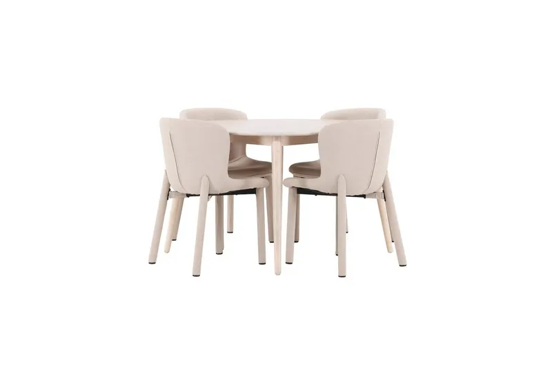 Spisegruppe Flora Rund 120 cm Hvit med 4 stk Astoria stoler Beige, Beige