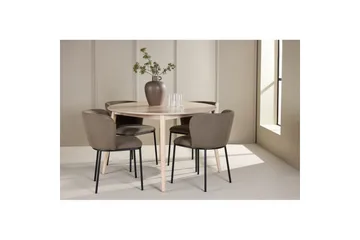 Spisegruppe Flora Rund 120 cm Hvit med 4 stk Edina stoler Svart / Brun - Svart / Brun - Møbler - Bord - Spisegruppe