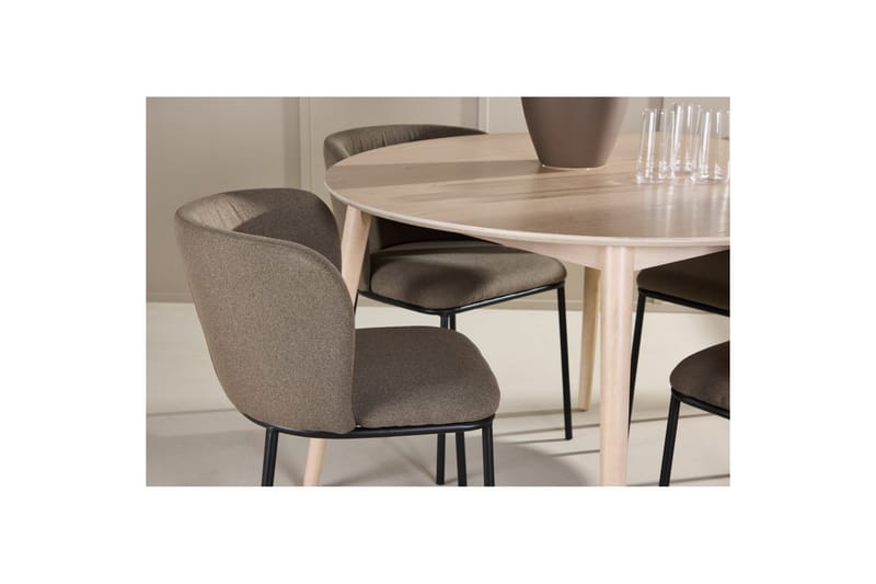 Spisegruppe Flora Rund 120 cm Hvit med 4 stk Edina stoler Svart / Brun - Svart / Brun - Møbler - Bord - Spisegruppe