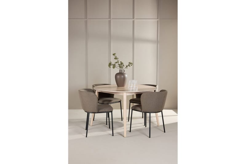 Spisegruppe Flora Rund 120 cm Hvit med 4 stk Edina stoler Svart / Brun - Svart / Brun - Møbler - Bord - Spisegruppe