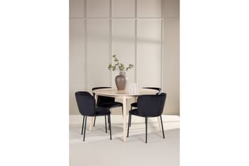 Spisegruppe Flora Rund 120 cm Hvit med 4 stk Edina stoler Svart - Svart - Møbler - Bord - Spisegruppe