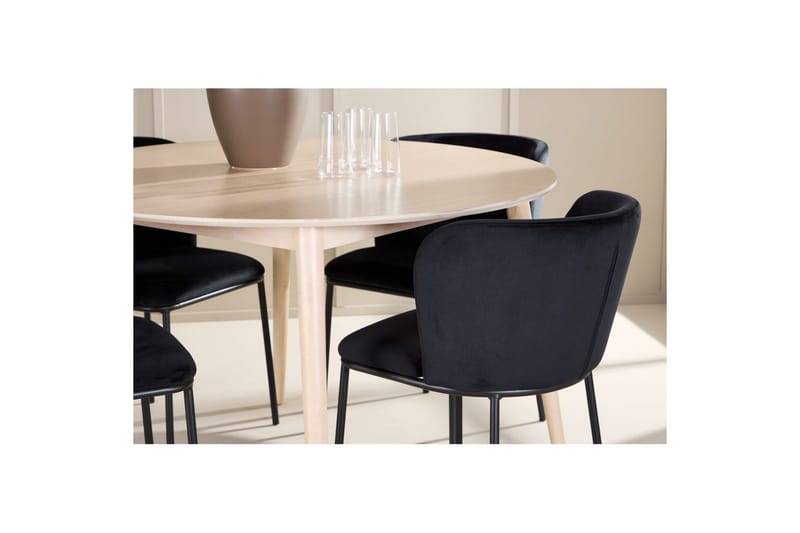 Spisegruppe Flora Rund 120 cm Hvit med 4 stk Edina stoler Svart - Svart - Møbler - Bord - Spisegruppe