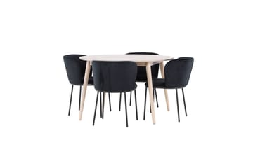 Spisegruppe Flora Rund 120 cm Hvit med 4 stk Edina stoler Svart - Svart - Møbler - Bord - Spisegruppe