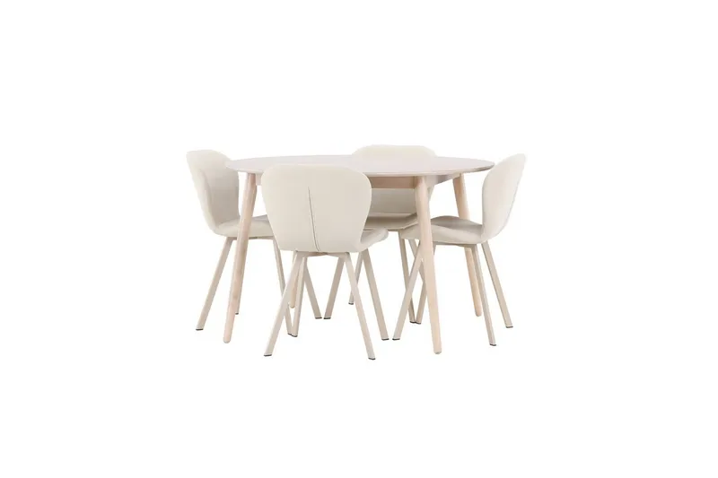 Spisegruppe Flora Rund 120 cm Hvit med 4 stk Lilja stoler - Møbler - Bord - Spisegruppe