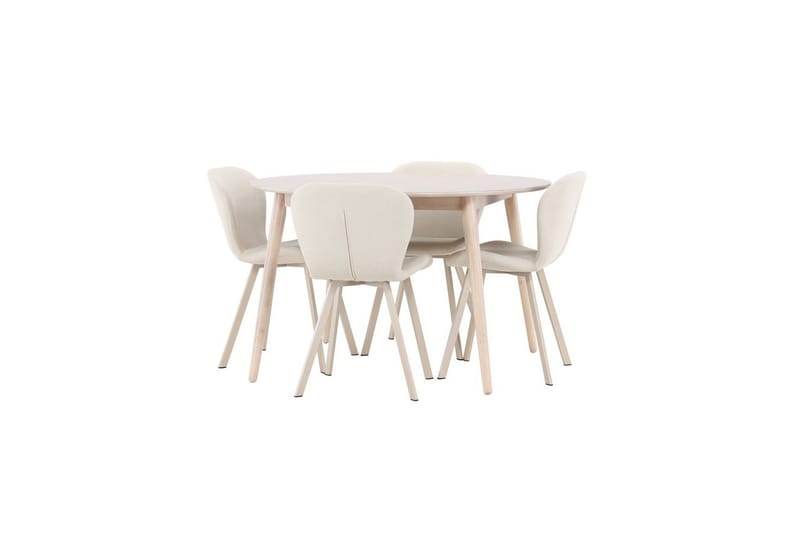 Spisegruppe Flora Rund 120 cm Hvit med 4 stk Lilja stoler - Møbler - Bord - Spisegruppe