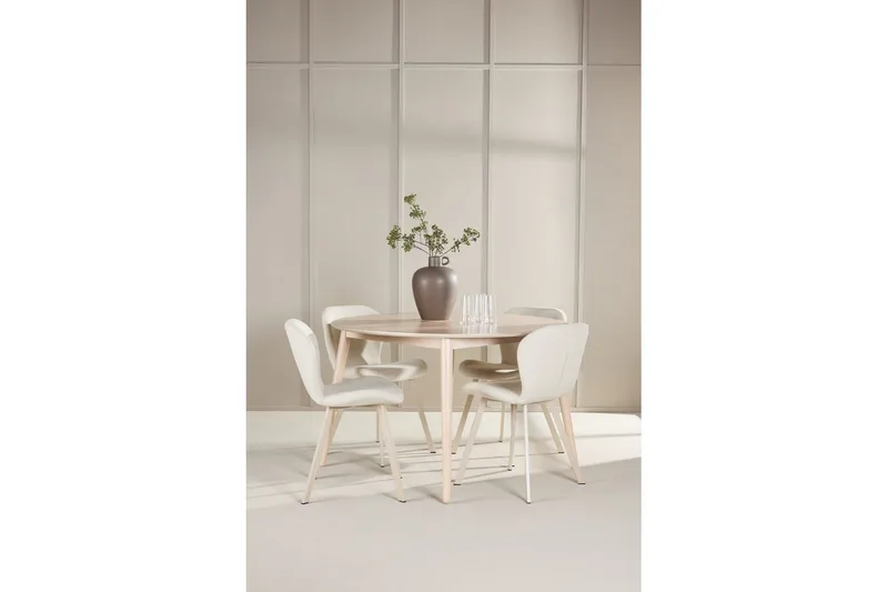 Spisegruppe Flora Rund 120 cm Hvit med 4 stk Lilja stoler - Møbler - Bord - Spisegruppe