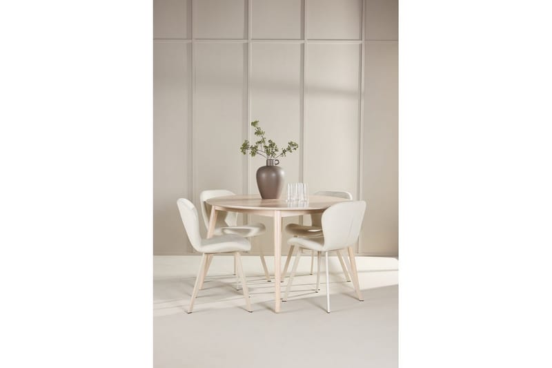 Spisegruppe Flora Rund 120 cm Hvit med 4 stk Lilja stoler - Møbler - Bord - Spisegruppe
