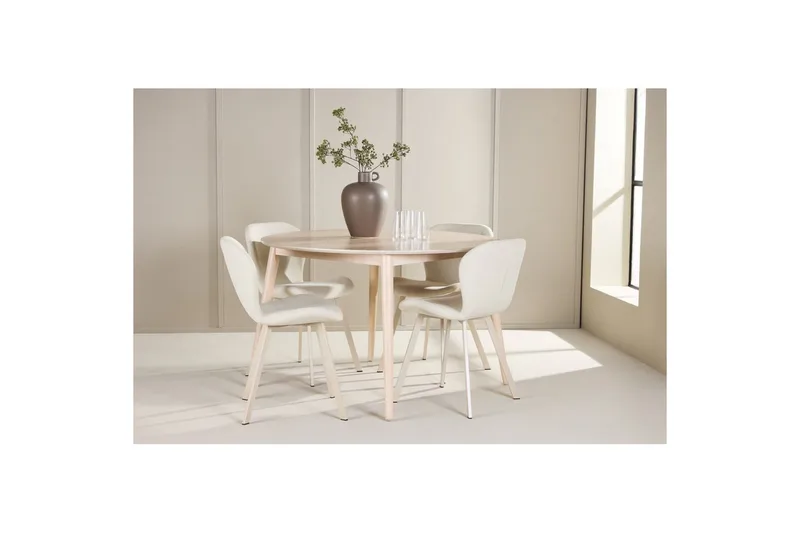 Spisegruppe Flora Rund 120 cm Hvit med 4 stk Lilja stoler - Møbler - Bord - Spisegruppe