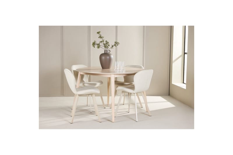 Spisegruppe Flora Rund 120 cm Hvit med 4 stk Lilja stoler - Møbler - Bord - Spisegruppe