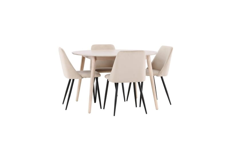 Spisegruppe Flora Rund 120 cm Hvit med 4 stk Night Stoler - Møbler - Bord - Spisegruppe