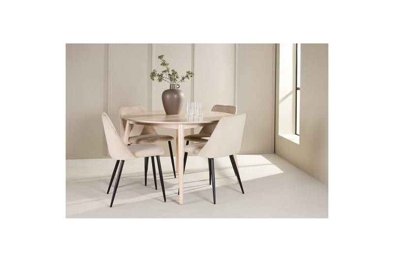 Spisegruppe Flora Rund 120 cm Hvit med 4 stk Night Stoler - Møbler - Bord - Spisegruppe