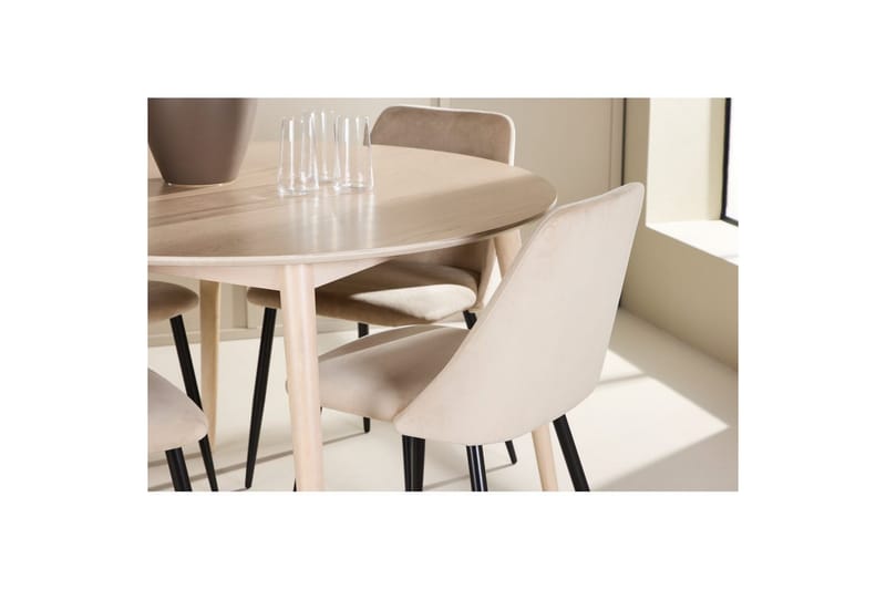 Spisegruppe Flora Rund 120 cm Hvit med 4 stk Night Stoler - Møbler - Bord - Spisegruppe