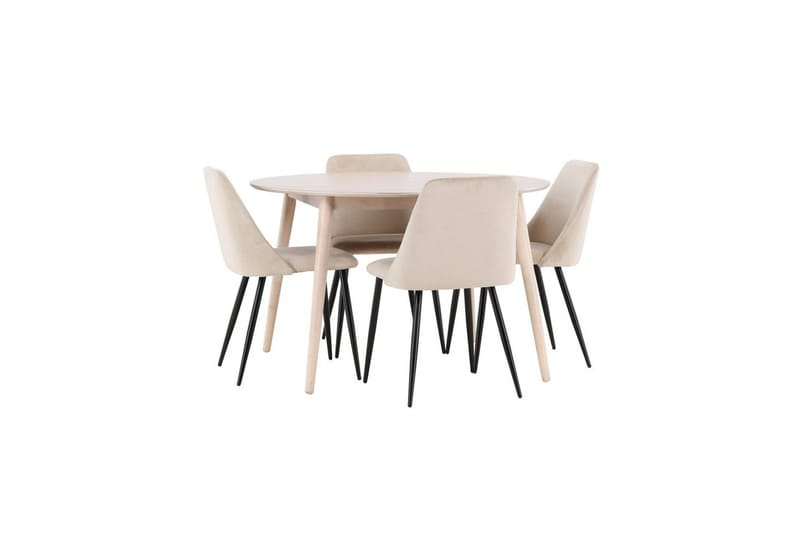 Spisegruppe Flora Rund 120 cm Hvit med 4 stk Night Stoler - Møbler - Bord - Spisegruppe