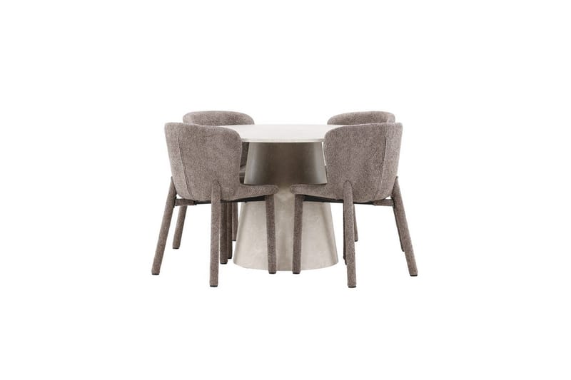 Spisegruppe Lanzo Rund 120 cm Beige med 4 stk Astoria Stoler Brun, Brun