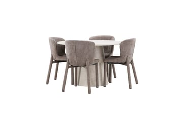 Spisegruppe Lanzo Rund 120 cm Beige med 4 stk Astoria Stoler Brun - Brun - Møbler - Bord - Spisegruppe
