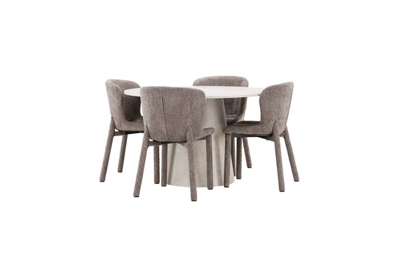 Spisegruppe Lanzo Rund 120 cm Beige med 4 stk Astoria Stoler Brun - Brun - Møbler - Bord - Spisegruppe