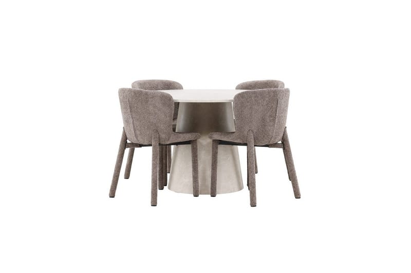 Spisegruppe Lanzo Rund 120 cm Beige med 4 stk Astoria Stoler Brun, Brun