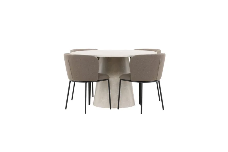 Spisegruppe Lanzo Rund 120 cm Beige med 4 stk Edina Stoler Svart / Brun, Svart / Brun