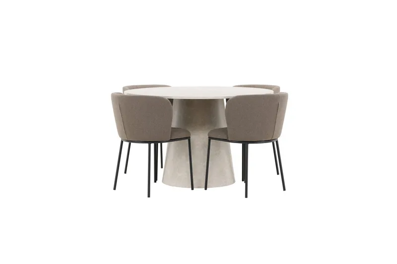 Spisegruppe Lanzo Rund 120 cm Beige med 4 stk Edina Stoler Svart / Brun, Svart / Brun