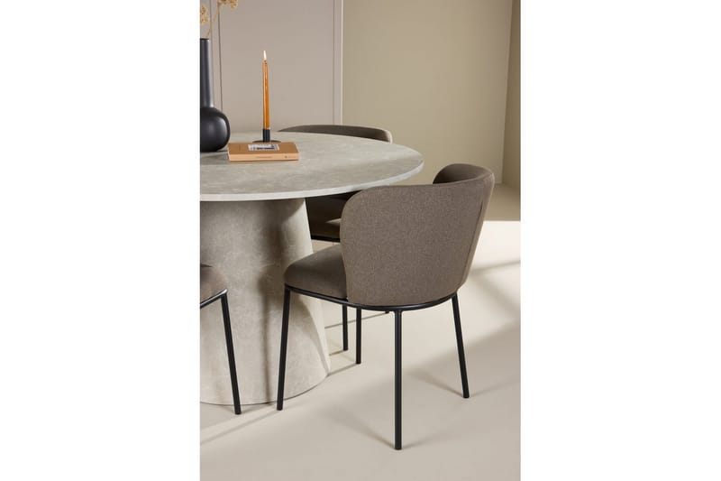 Spisegruppe Lanzo Rund 120 cm Beige med 4 stk Edina Stoler Svart / Brun - Svart / Brun - Møbler - Bord - Spisegruppe