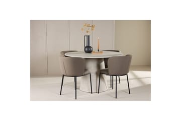 Spisegruppe Lanzo Rund 120 cm Beige med 4 stk Edina Stoler Svart / Brun - Svart / Brun - Møbler - Bord - Spisegruppe