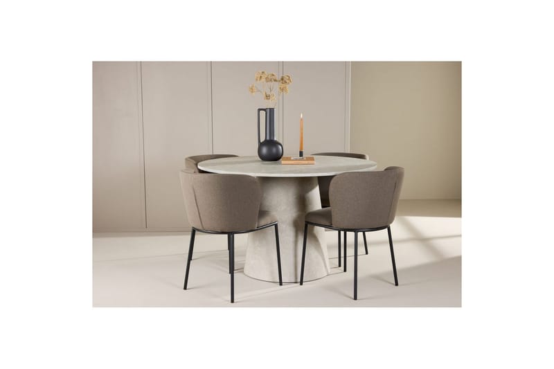 Spisegruppe Lanzo Rund 120 cm Beige med 4 stk Edina Stoler Svart / Brun - Svart / Brun - Møbler - Bord - Spisegruppe