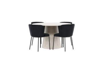 Spisegruppe Lanzo Rund 120 cm Beige med 4 stk Edina Stoler Svart - Svart - Møbler - Bord - Spisegruppe