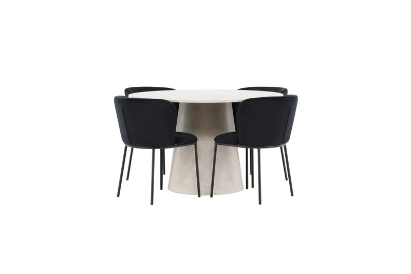 Spisegruppe Lanzo Rund 120 cm Beige med 4 stk Edina Stoler Svart, Svart