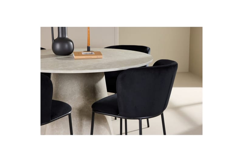 Spisegruppe Lanzo Rund 120 cm Beige med 4 stk Edina Stoler Svart - Svart - Møbler - Bord - Spisegruppe