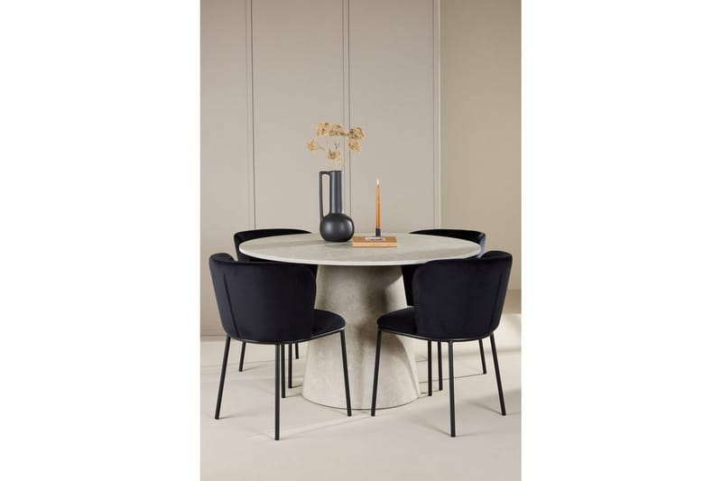 Spisegruppe Lanzo Rund 120 cm Beige med 4 stk Edina Stoler Svart - Svart - Møbler - Bord - Spisegruppe
