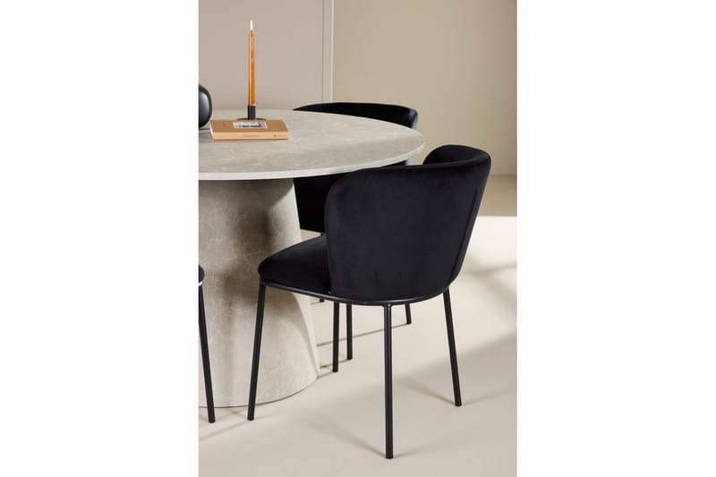 Spisegruppe Lanzo Rund 120 cm Beige med 4 stk Edina Stoler Svart - Svart - Møbler - Bord - Spisegruppe