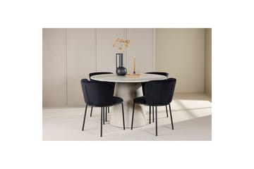 Spisegruppe Lanzo Rund 120 cm Beige med 4 stk Edina Stoler Svart - Svart - Møbler - Bord - Spisegruppe