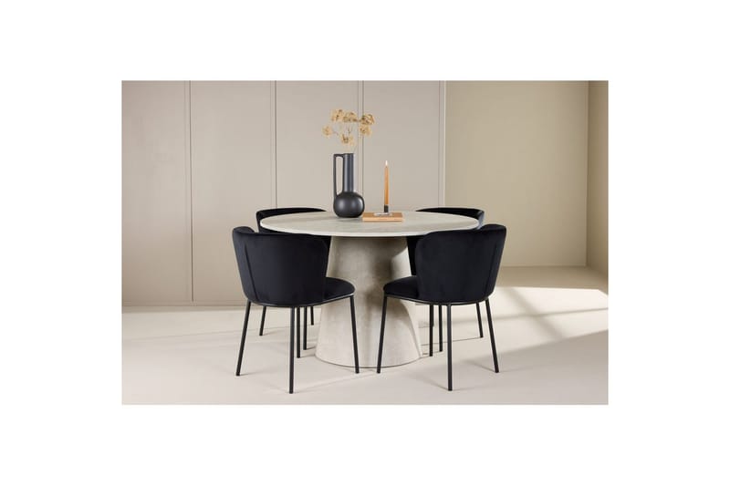 Spisegruppe Lanzo Rund 120 cm Beige med 4 stk Edina Stoler Svart - Svart - Møbler - Bord - Spisegruppe