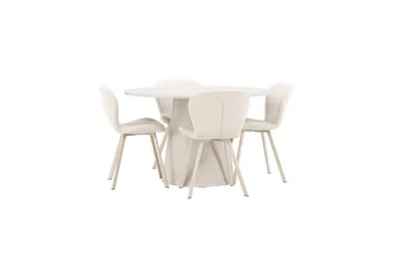 Spisegruppe Lanzo Rund 120 cm med 4 stk Lilja Stoler Beige - Beige - Møbler - Bord - Spisegruppe