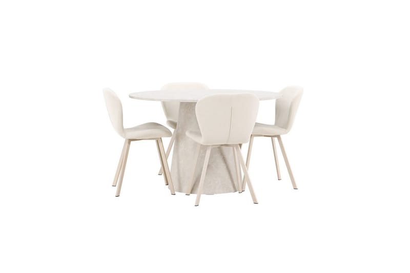 Spisegruppe Lanzo Rund 120 cm med 4 stk Lilja Stoler Beige - Beige - Møbler - Bord - Spisegruppe