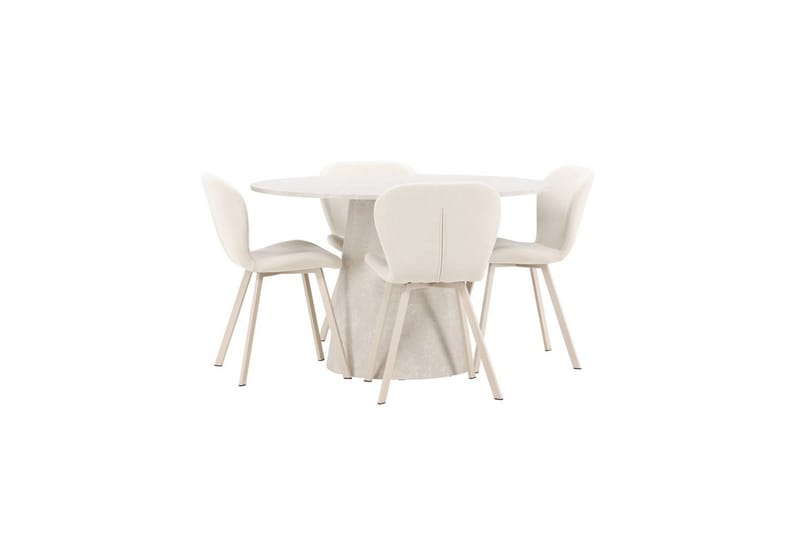 Spisegruppe Lanzo Rund 120 cm med 4 stk Lilja Stoler Beige - Beige - Møbler - Bord - Spisegruppe