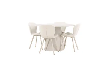 Spisegruppe Lanzo Rund 120 cm med 4 stk Lilja Stoler Beige - Beige - Møbler - Bord - Spisegruppe