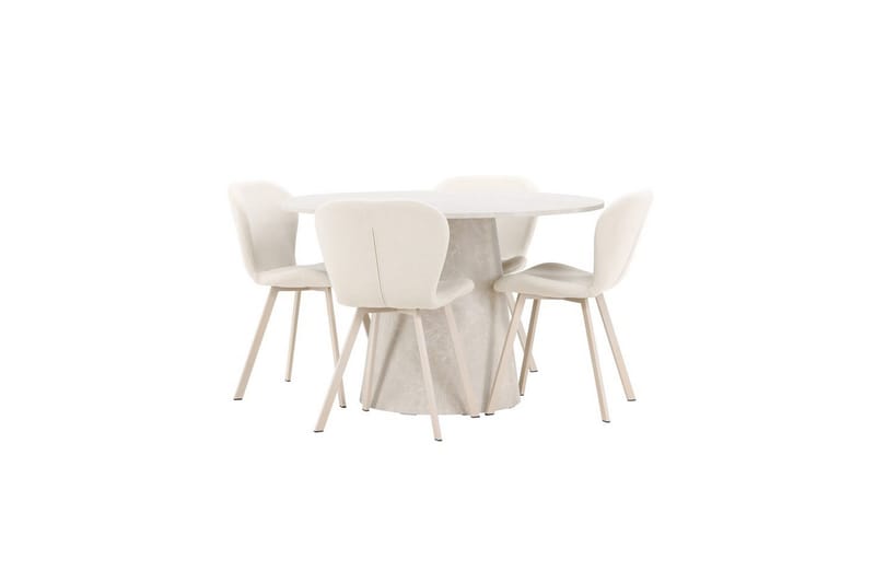 Spisegruppe Lanzo Rund 120 cm med 4 stk Lilja Stoler Beige - Beige - Møbler - Bord - Spisegruppe