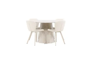 Spisegruppe Lanzo Rund 120 cm med 4 stk Lilja Stoler Beige - Beige - Møbler - Bord - Spisegruppe